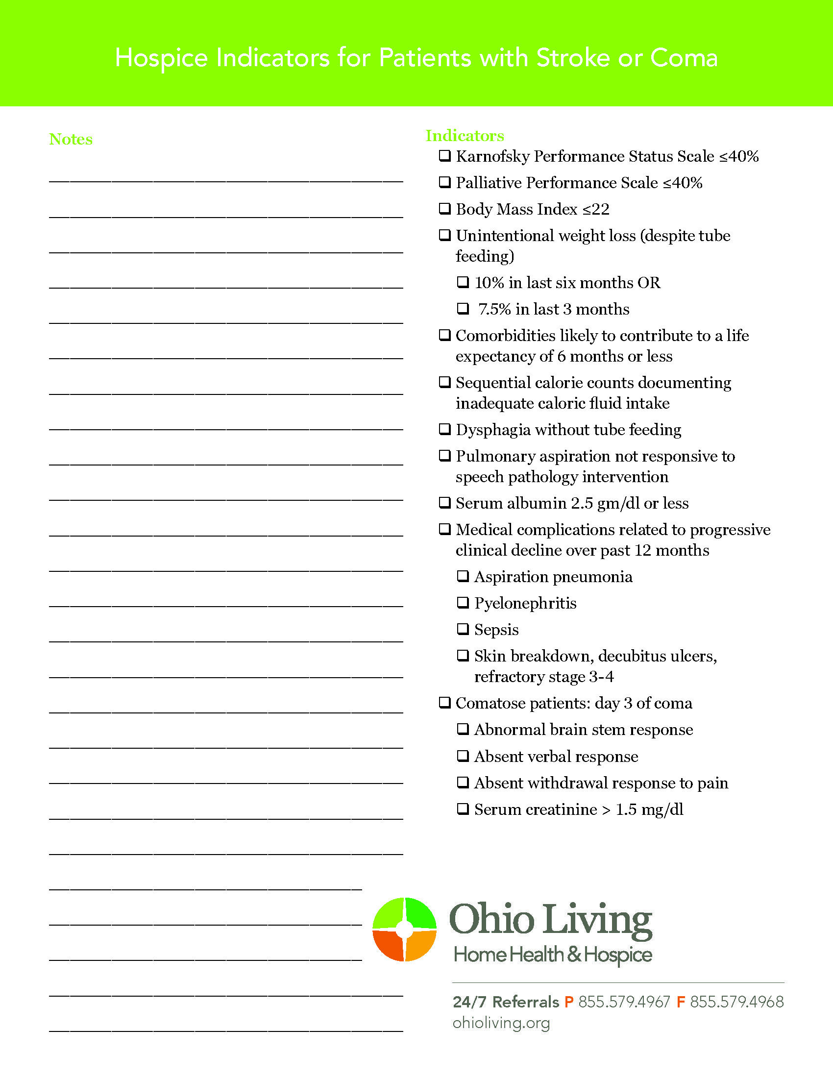 Hospice Indicators Stroke or Coma