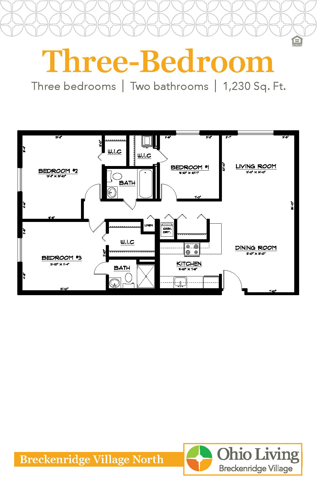 OLBV North Apartments Floor Plan Three Bedroom